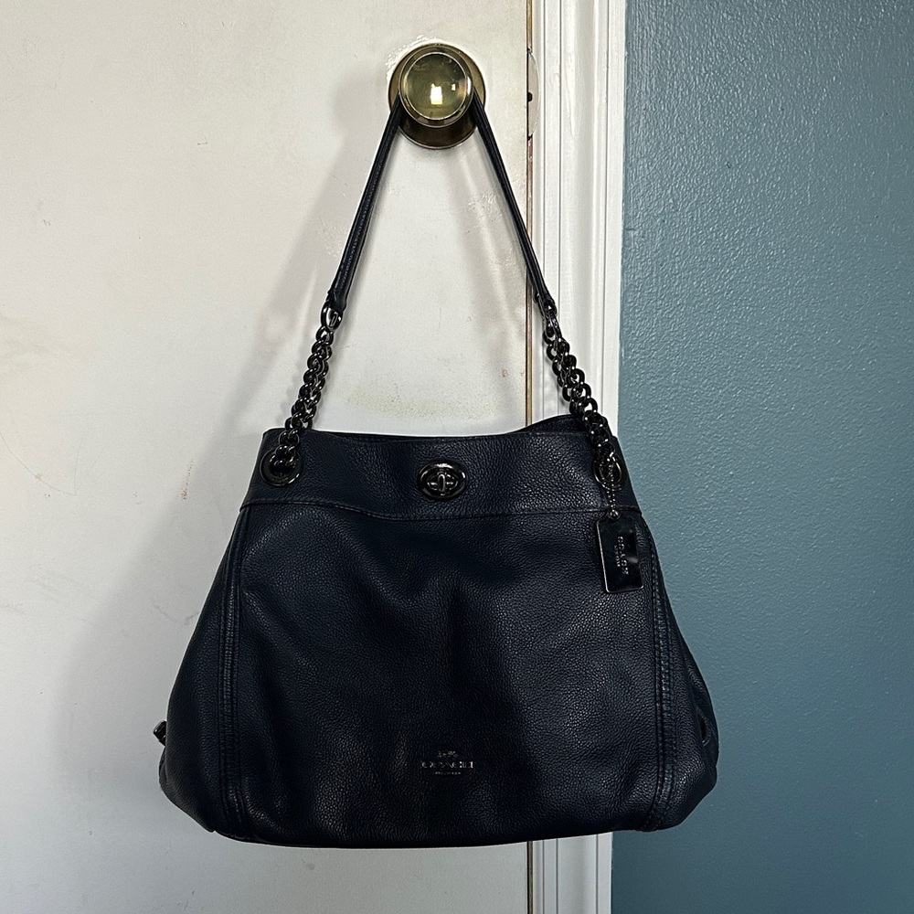 Coach Navy Leather Shoulder Bag